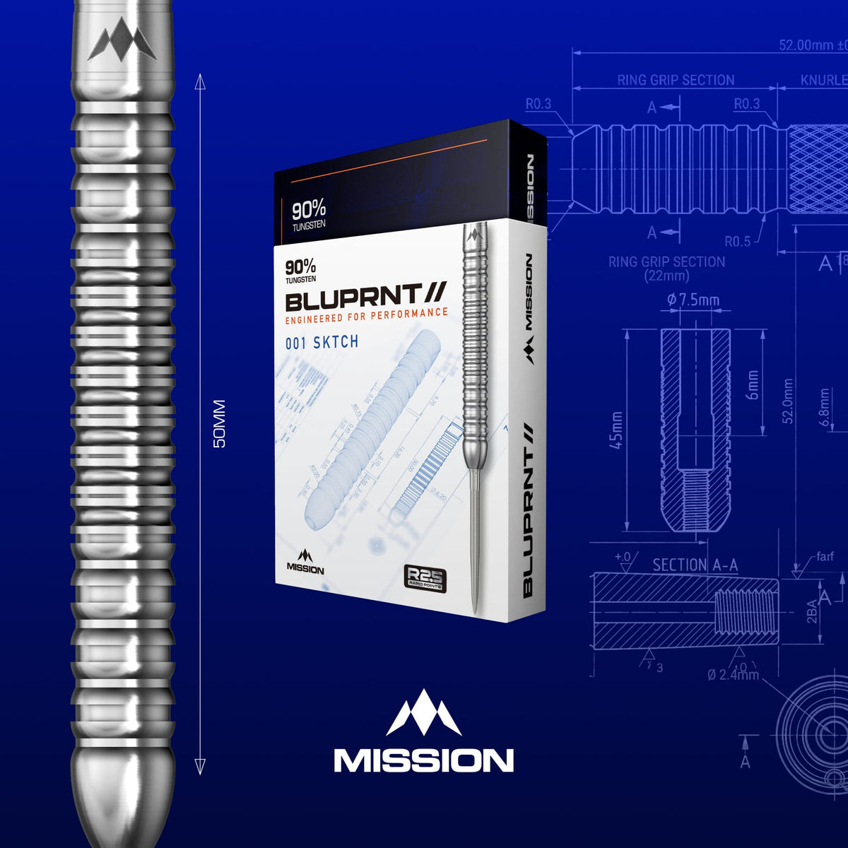 Mission BLUPRNT R2.5 Darts - Steel Tip - 90% Tungsten - SKTCH