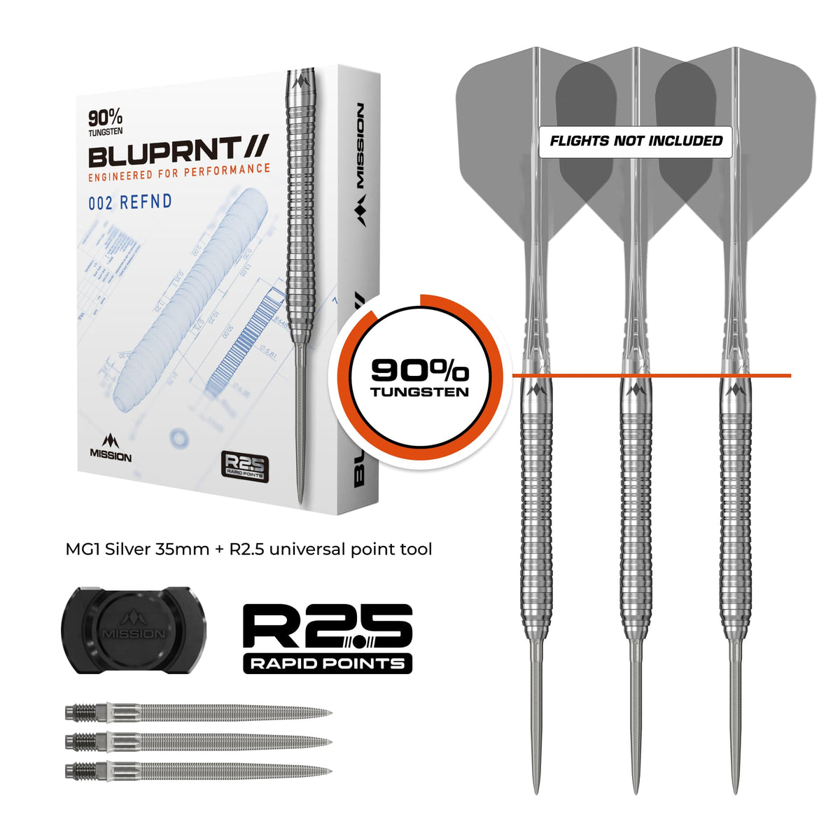 Mission BLUPRNT R2.5 Darts - Steel Tip - 90% Tungsten - REFND