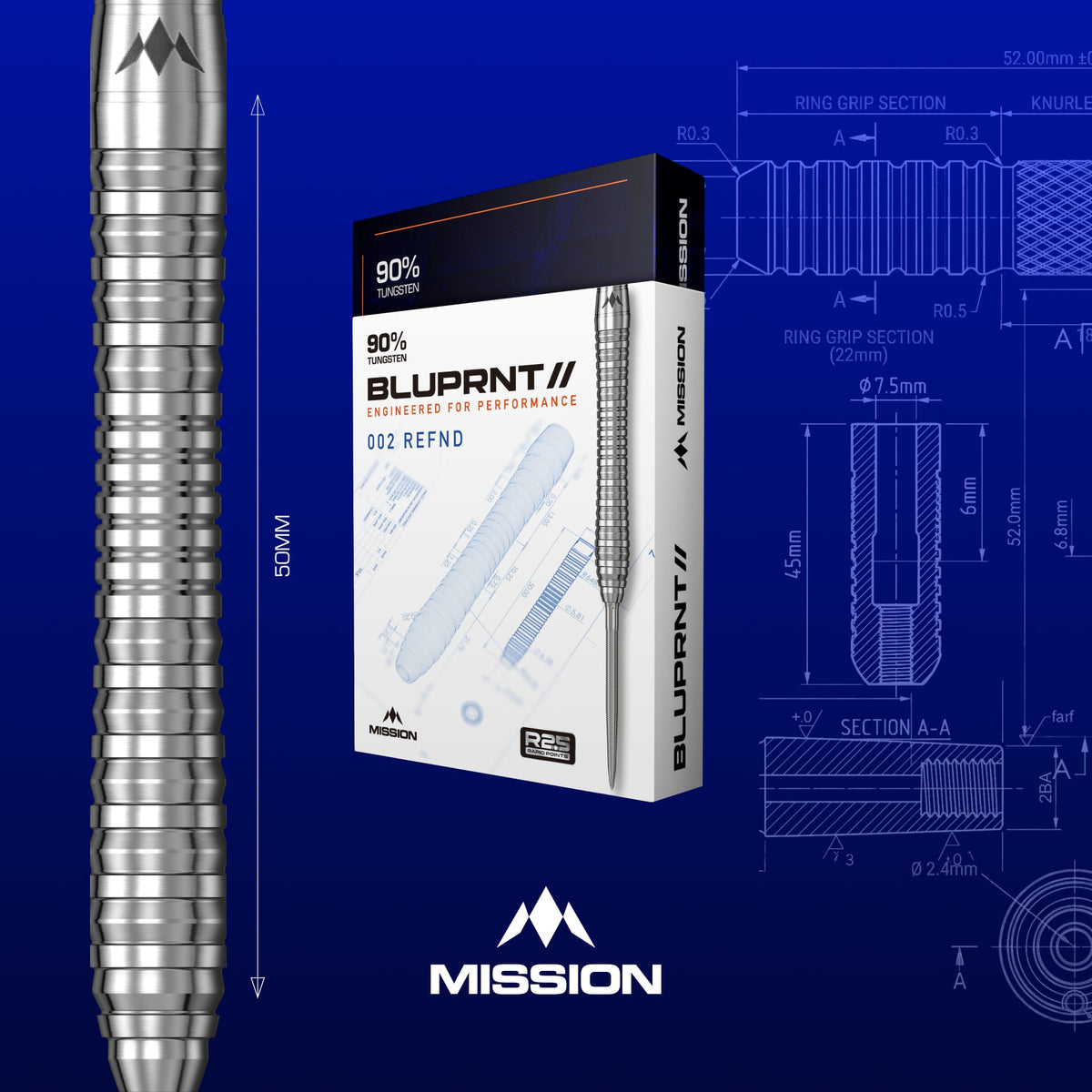Mission BLUPRNT R2.5 Darts - Steel Tip - 90% Tungsten - REFND