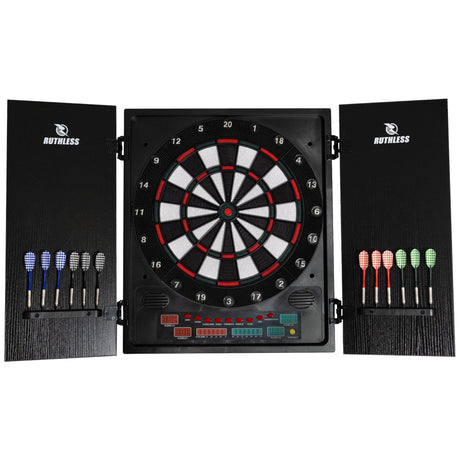 Ruthless R500 Electonic Dartboard in Cabinet - Soft Tip - inc 4 sets of Darts - 8 players-27 Games