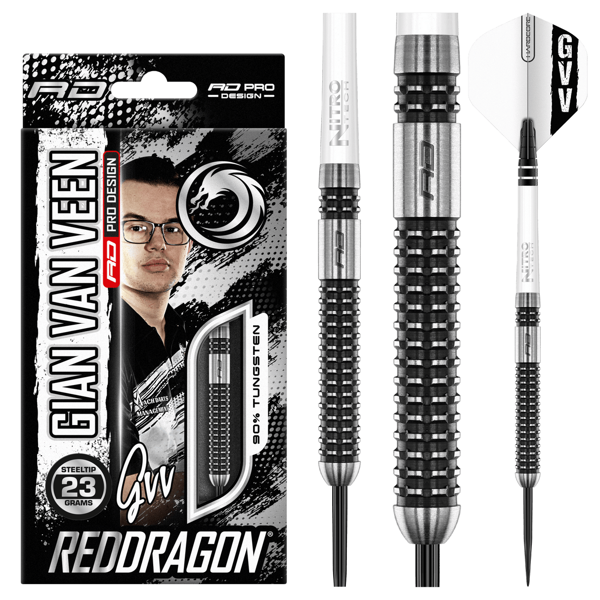 Red Dragon Gian van Veen Darts - Steel Tip - 90% Tungsten - Axis SE