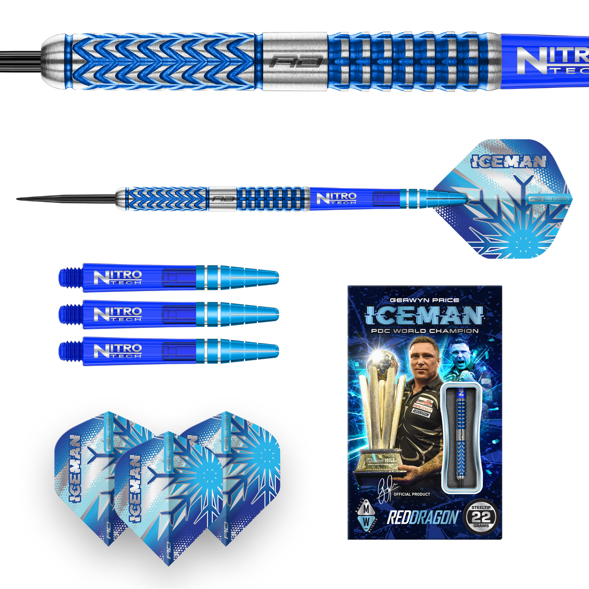 Red Dragon Gerwyn Price Darts - Steel Tip - 90% Tungsten - Glacier