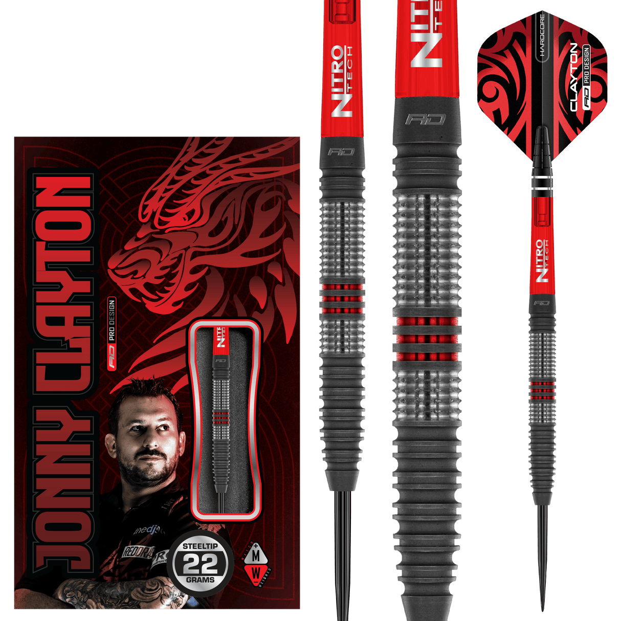Red Dragon Jonny Clayton Darts - Steel Tip - 90% Tungsten - Hiraeth