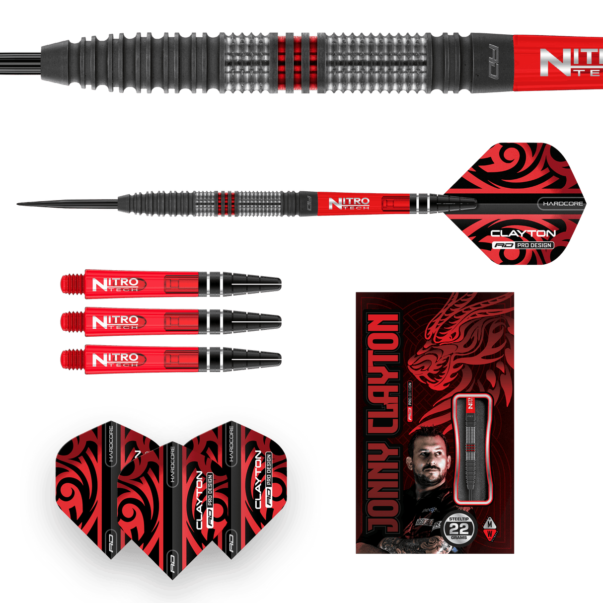 Red Dragon Jonny Clayton Darts - Steel Tip - 90% Tungsten - Hiraeth
