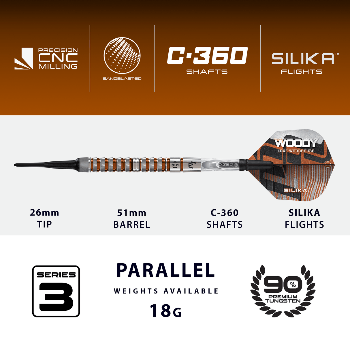 Harrows Luke Woodhouse Darts - Soft Tip - 90% Tungsten - Series 3 18g