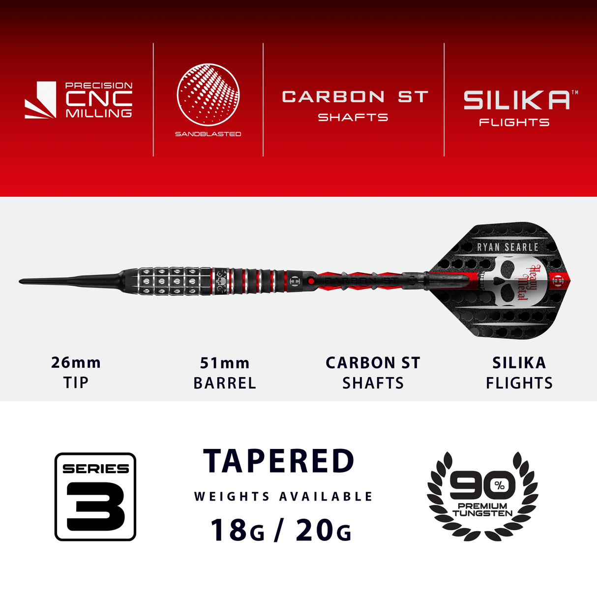 Harrows Ryan Searle Darts - Soft Tip - 90% Tungsten - Series 3