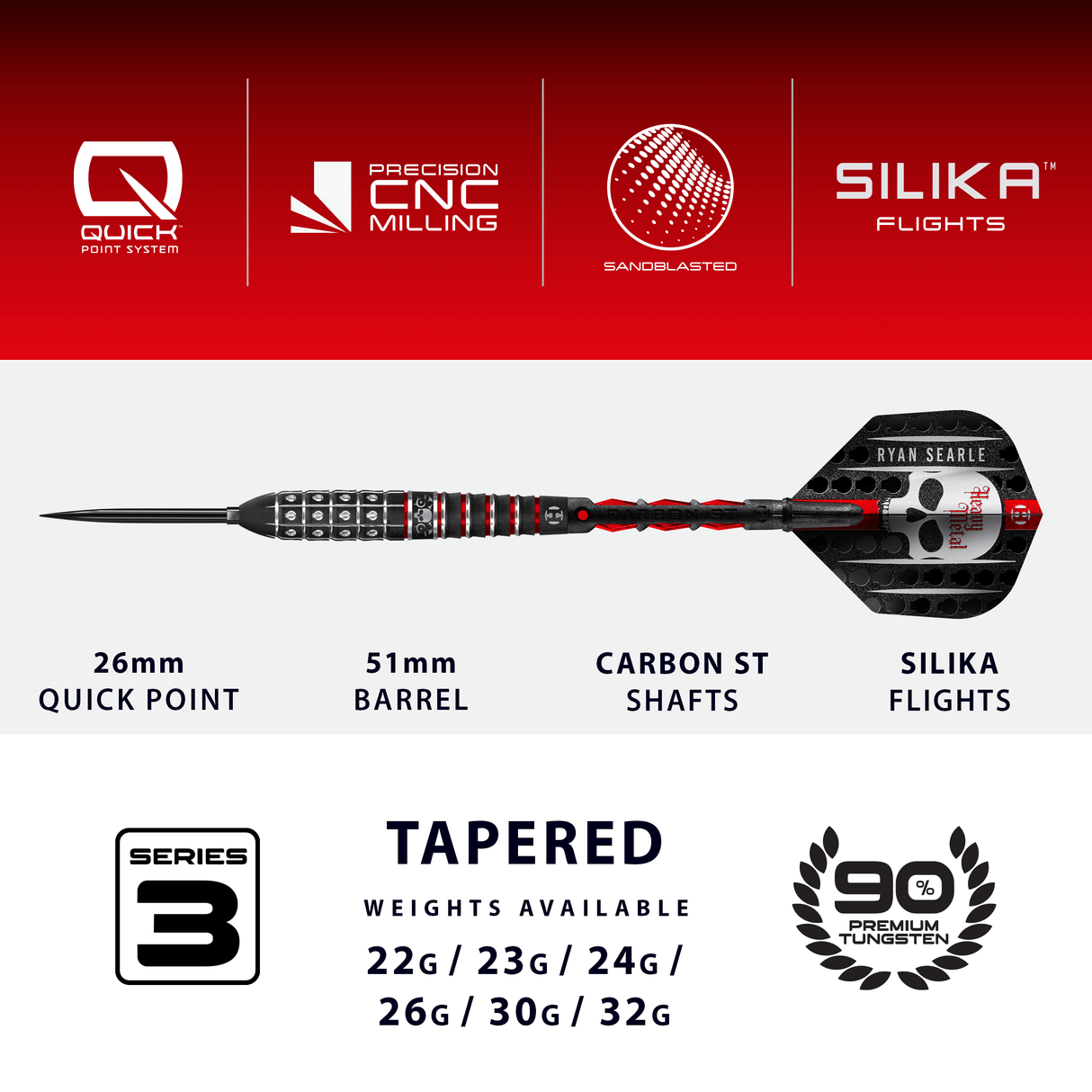 Harrows Ryan Searle Darts - Steel Tip - 90% Tungsten - Series 3
