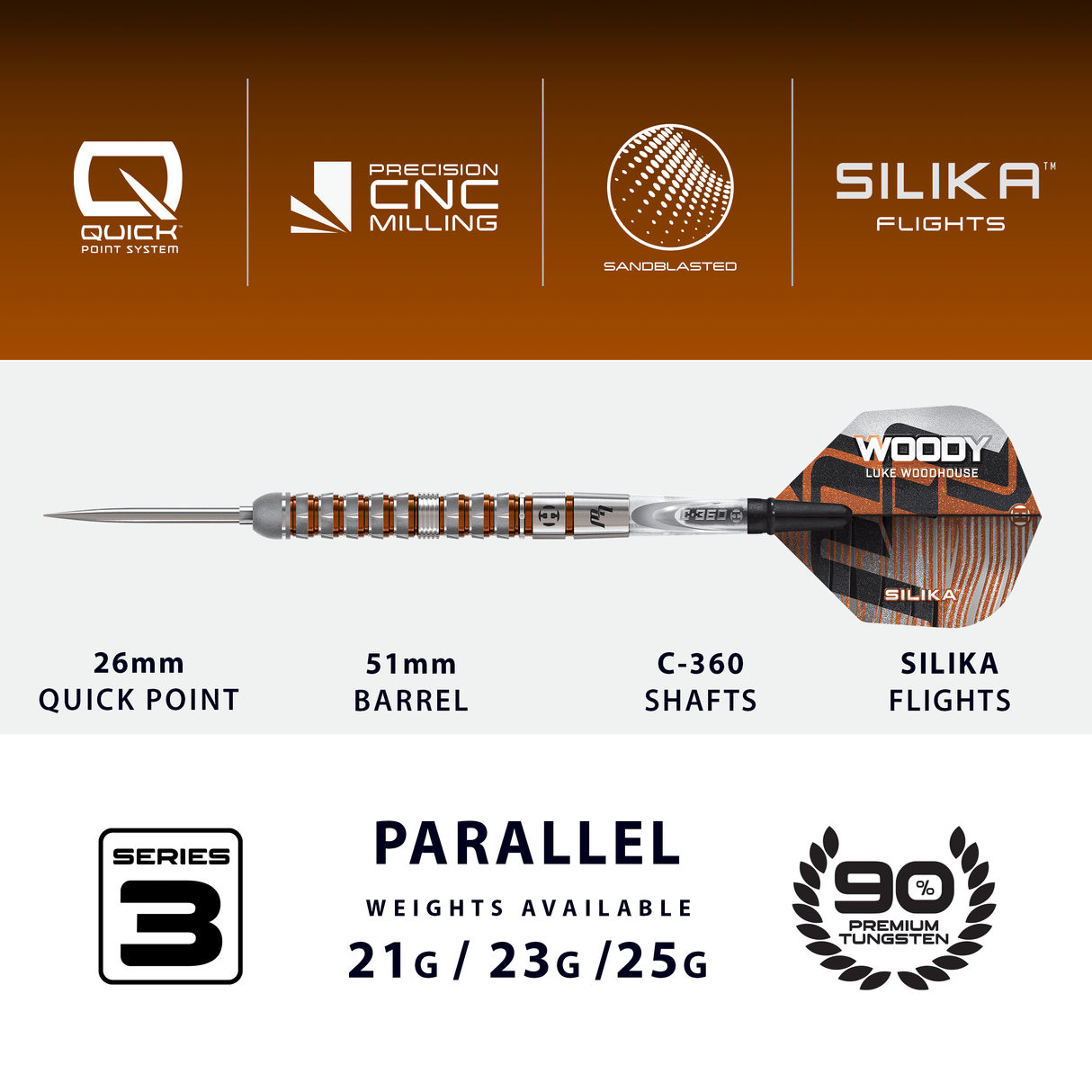 Harrows Luke Woodhouse Darts - Steel Tip - 90% Tungsten - Series 3