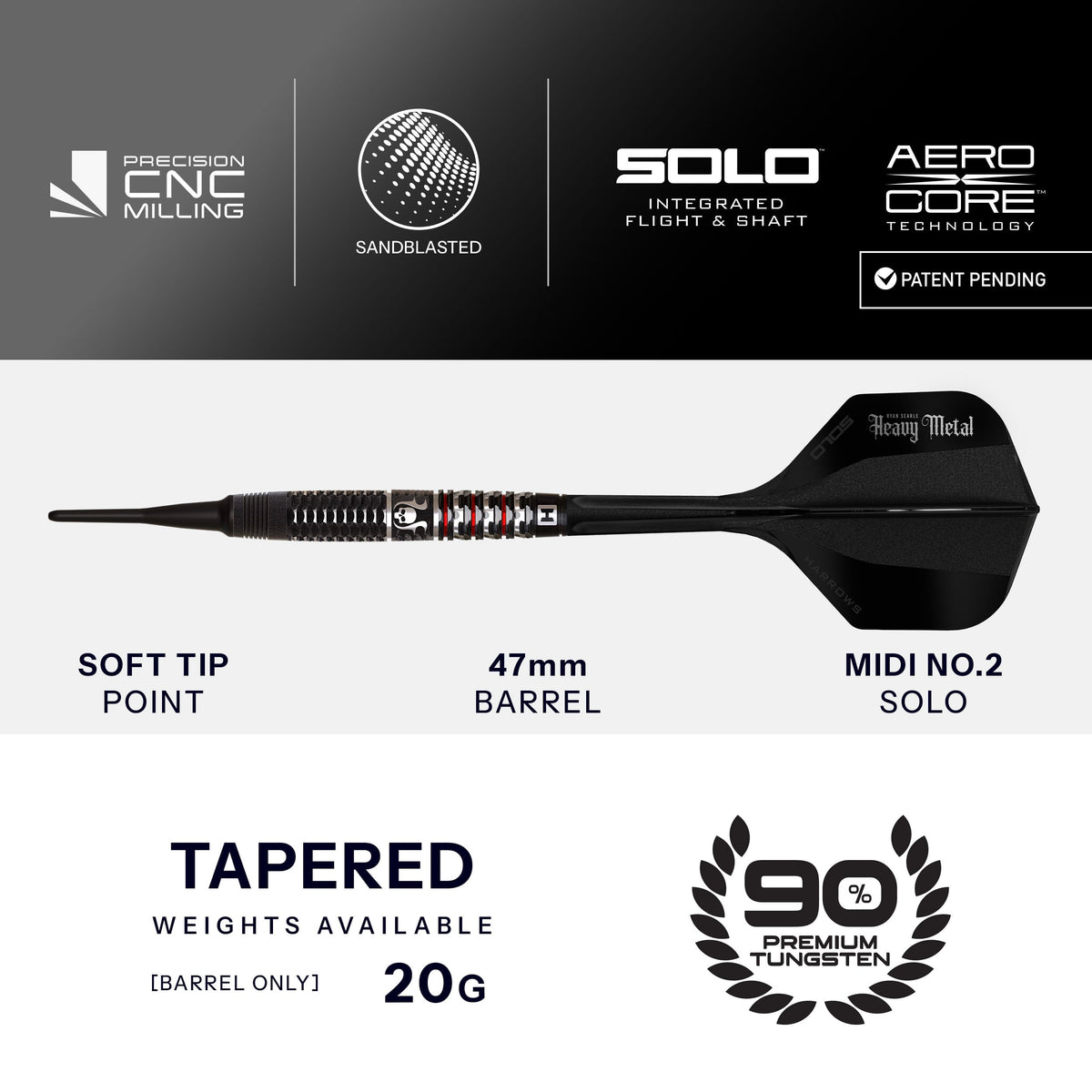 Harrows Ryan Searle Darts - Soft Tip - 90% Tungsten - Geo 20g