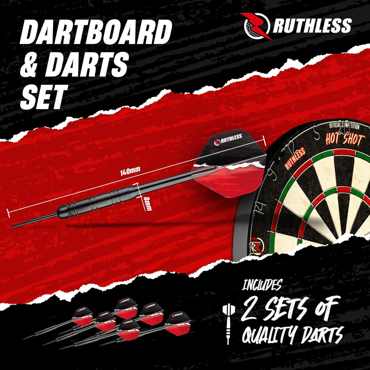 Ruthless Animal Home Darts Centre - Hotshot Dartboard in Cabinet - Cobra