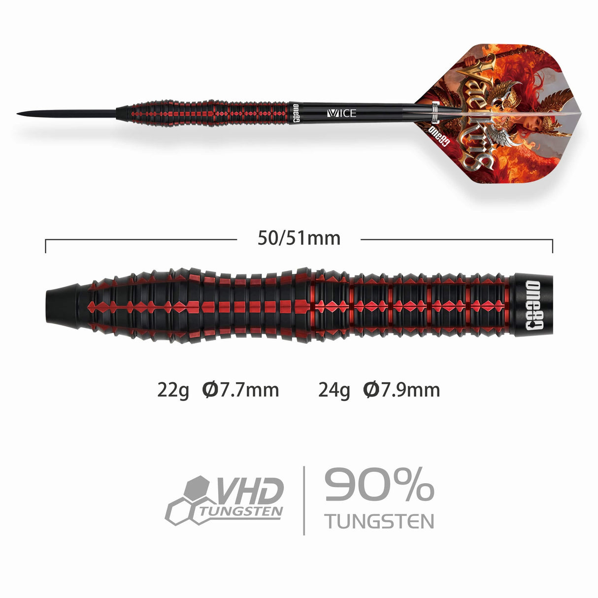 One80 Vaelkris Darts - Steel Tip - 90% Tungsten - V02