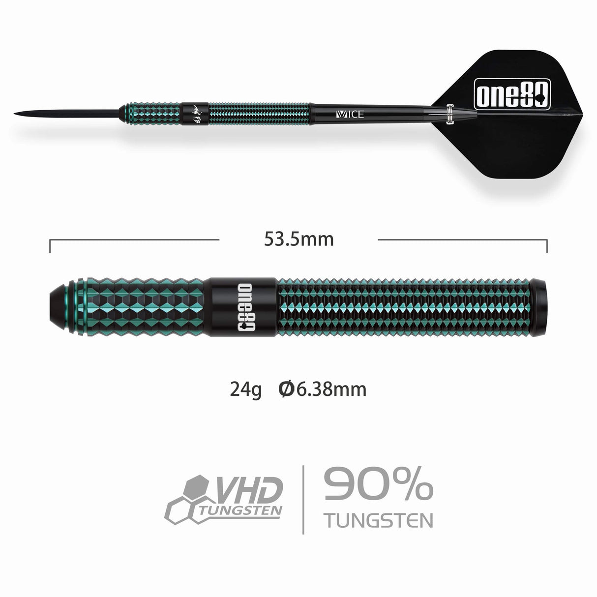 One80 Signature Darts - Steel Tip - 90% Tungsten - FB III - Turquoise 24g