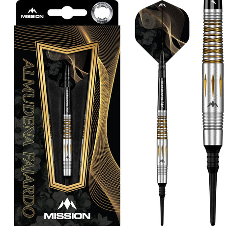 Mission Almudena Fajardo Ayuso Darts - Soft Tip - 95% Tungsten - Gold PVD Milled Silver