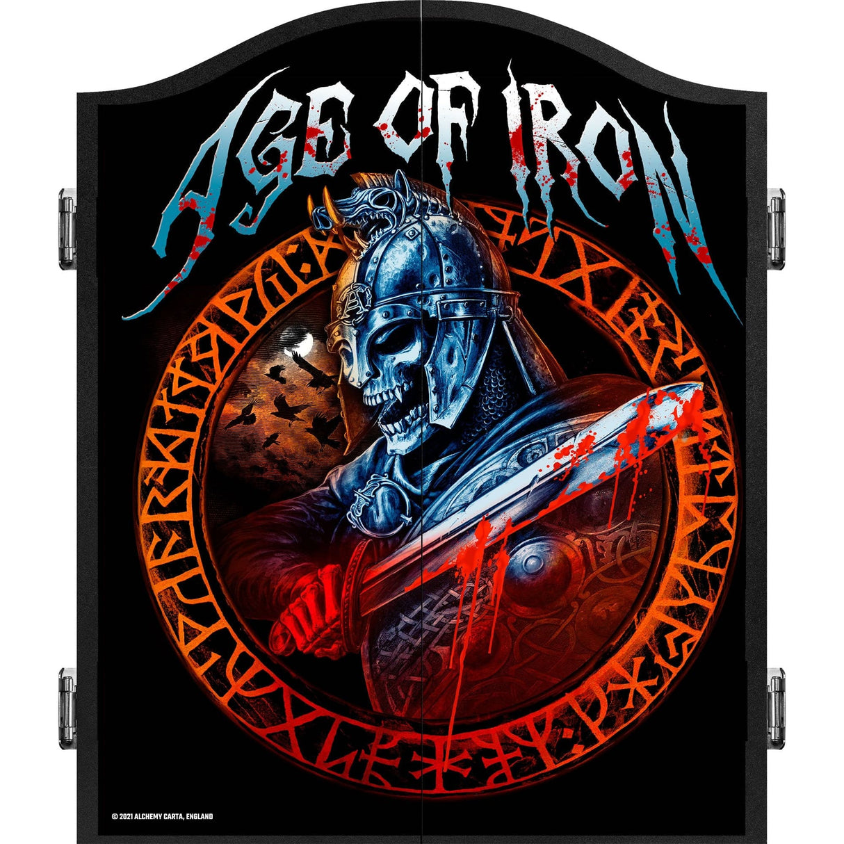 Alchemy Dartboard Cabinet - Official Licensed - Professional Design - Black - Age of Iron