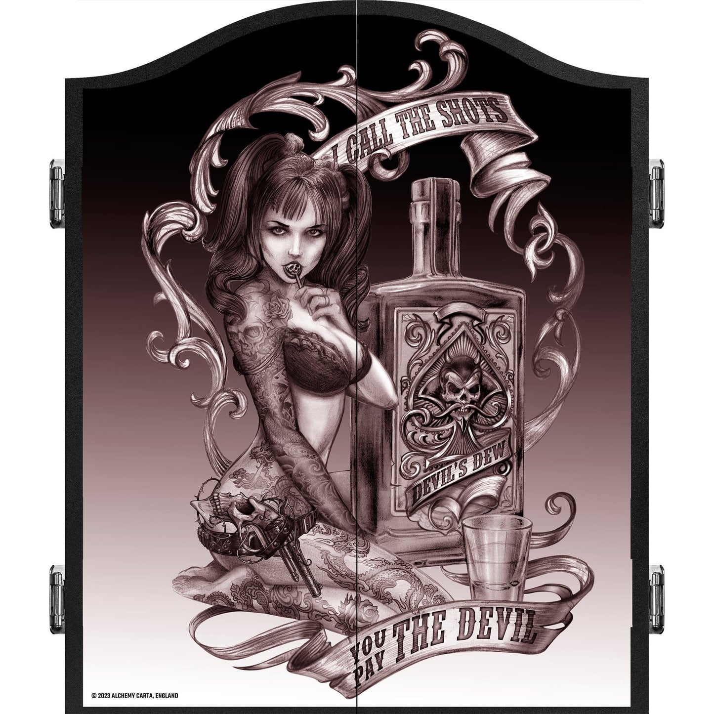 Alchemy Dartboard Cabinet - Official Licensed - Professional Design - Black - You Pay The Devil