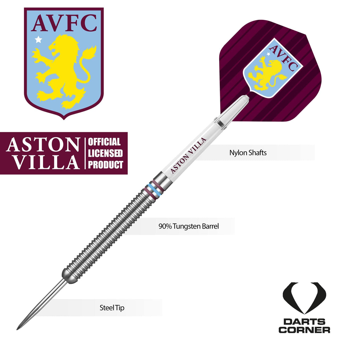 Aston Villa FC Darts - Steel Tip Tungsten - Official Licensed - AVFC - 24g