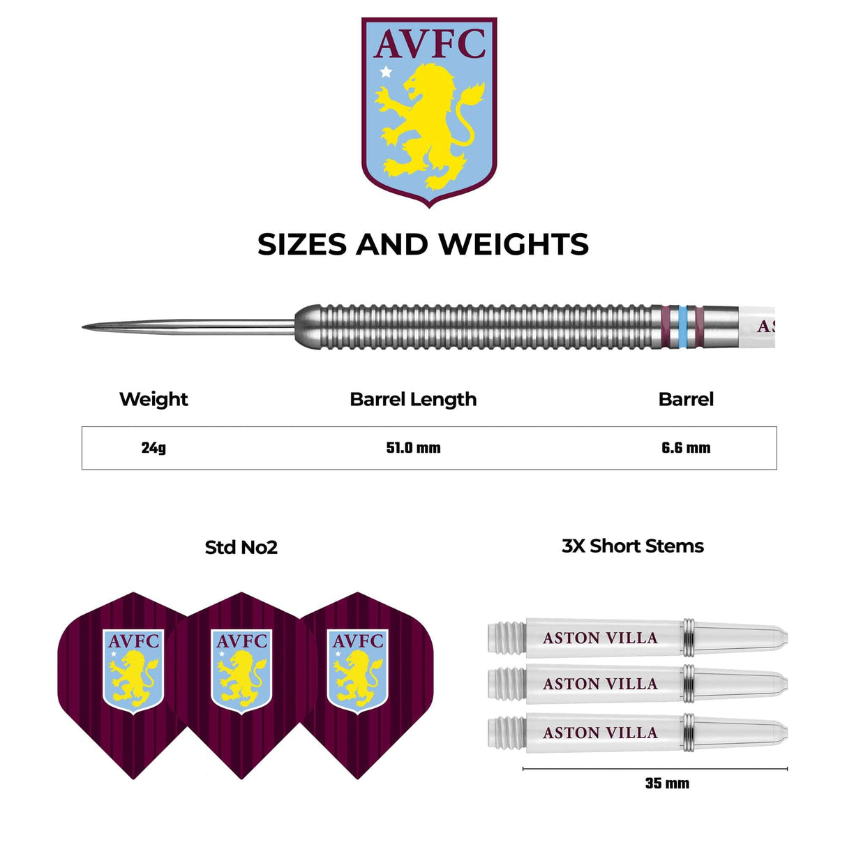 Aston Villa FC Darts - Steel Tip Tungsten - Official Licensed - AVFC - 24g