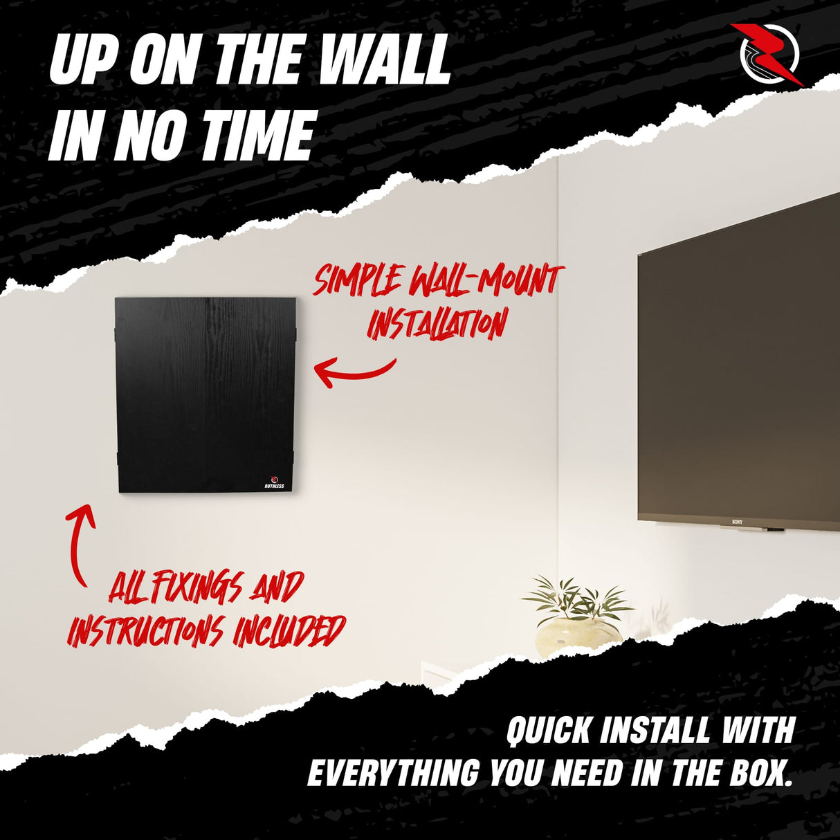 Ruthless Home Darts Centre - Cabinet with USB Light - Black