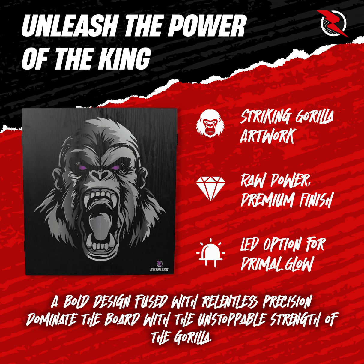 Ruthless Home Darts Centre - Cabinet with USB Light - Gorilla