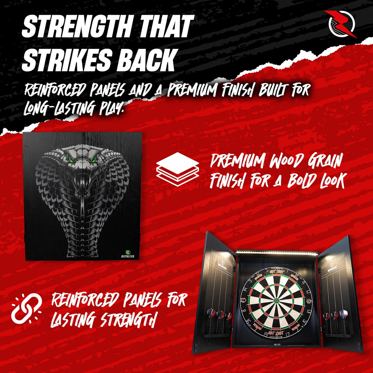 Ruthless Home Darts Centre - Cabinet with USB Light - Cobra
