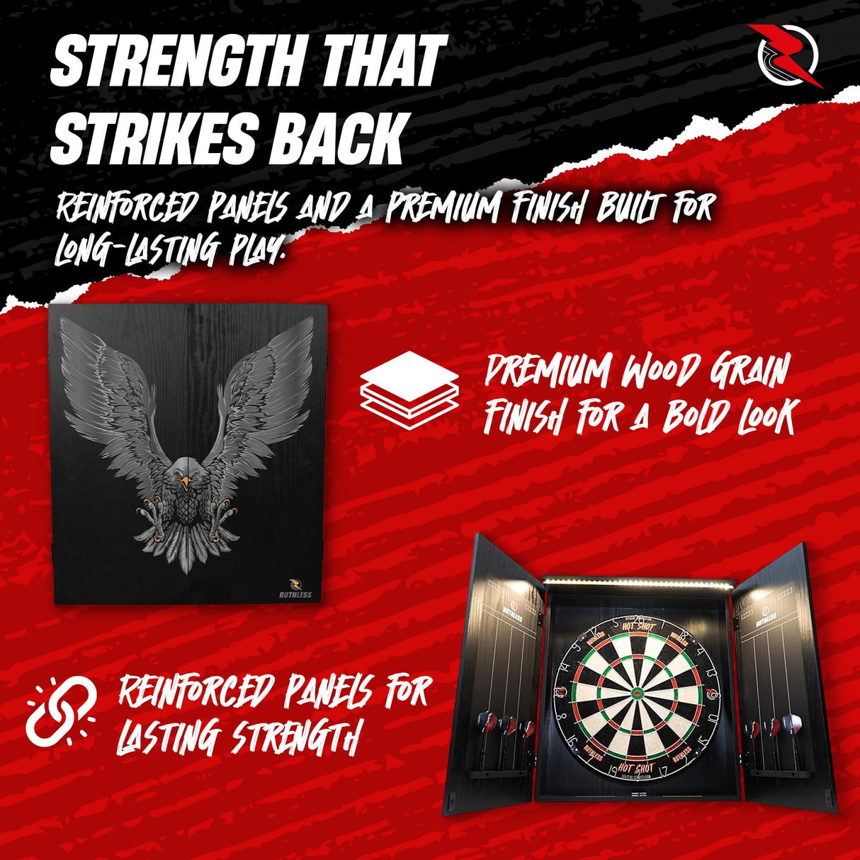 Ruthless Home Darts Centre - Cabinet with USB Light - Eagle