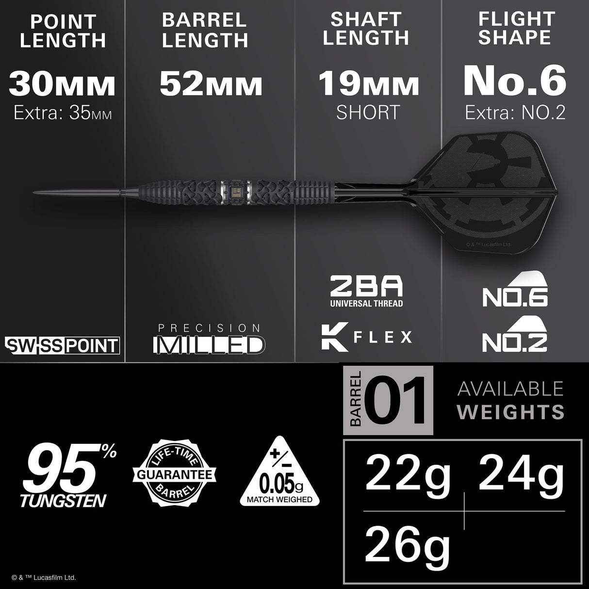 Target Star Wars Darts - Steel Tip - 95% Tungsten - Darth Vader