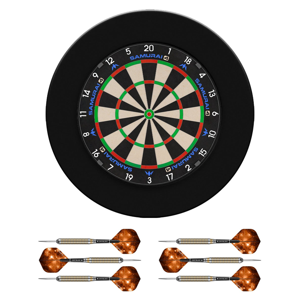 Mission Samurai 4 Dartboard Set - Dart Board, Surround & 2 sets of Brass Darts Samurai 4 White