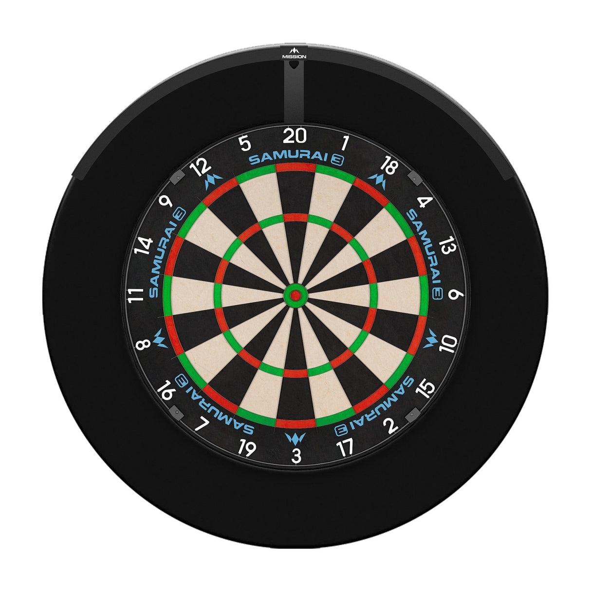 Mission Samurai 3 Dartboard Set - Dart Board, Black Surround & Torus 120 Light