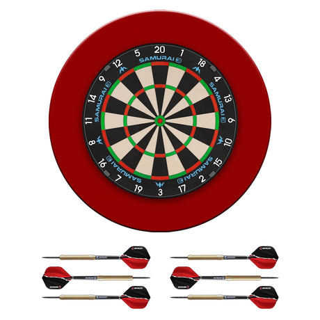 Mission Samurai 3 Dartboard Set - Dart Board, Red Surround & 2 sets of Brass Darts