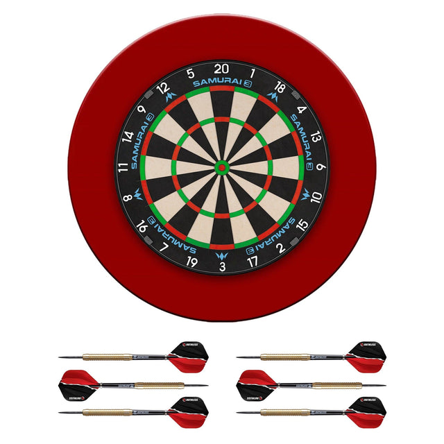 Mission Samurai 3 Dartboard Set - Dart Board, Red Surround & 2 sets of Brass Darts