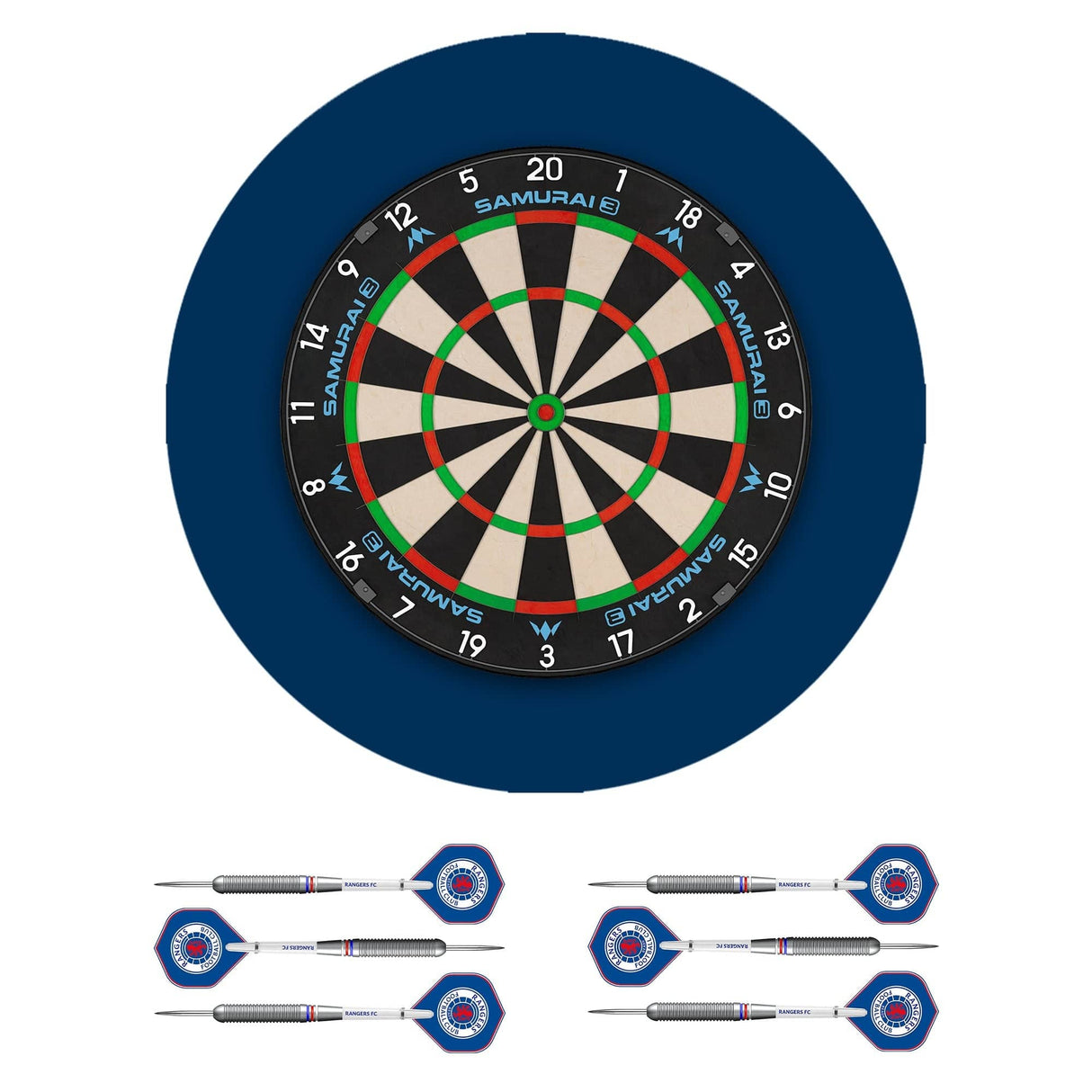 Mission Samurai 3 x Rangers Dartboard Set - Dart Board, Surround & 2 sets of Brass Darts