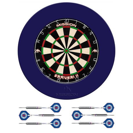 Mission Samurai II x Rangers Dartboard Set - Dart Board, Surround & 2 sets of Brass Darts - Blue