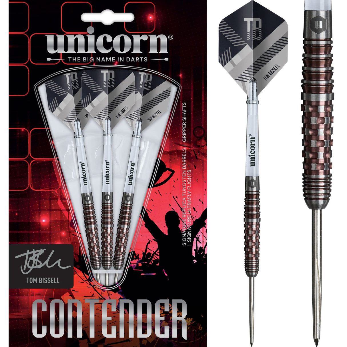 Unicorn Contender Darts - Steel Tip - 95% Tungsten - Tom Bissell 22g