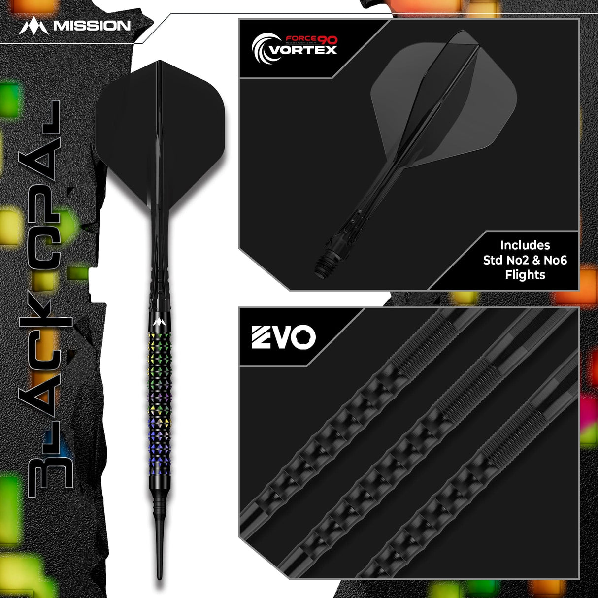 Mission Black Opal Darts - Soft Tip - 95% Tungsten - Black & Coral PVD 20g