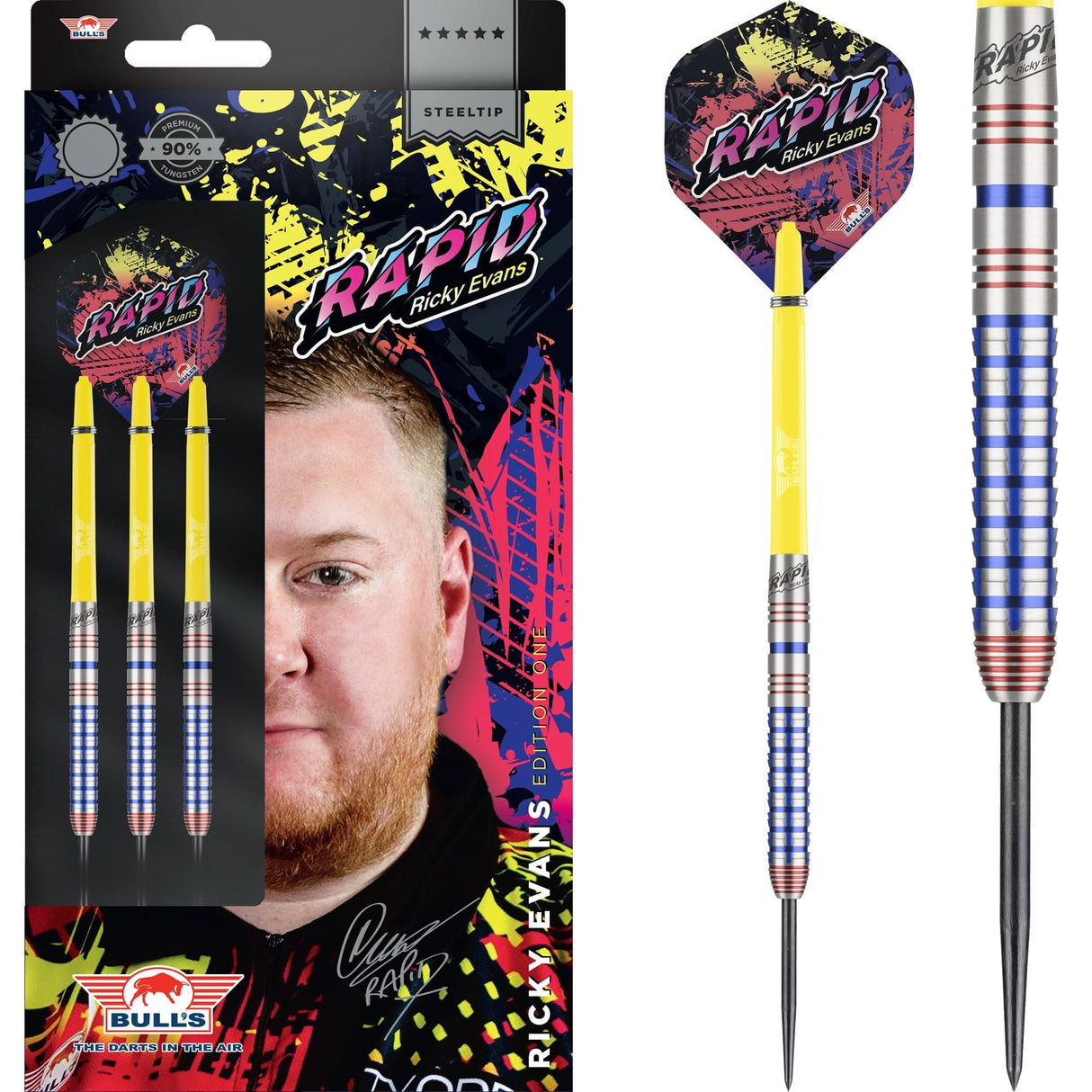 Bulls Ricky Evans Darts - Steel Tip - 90% - Rapid - Red & Blue 20g