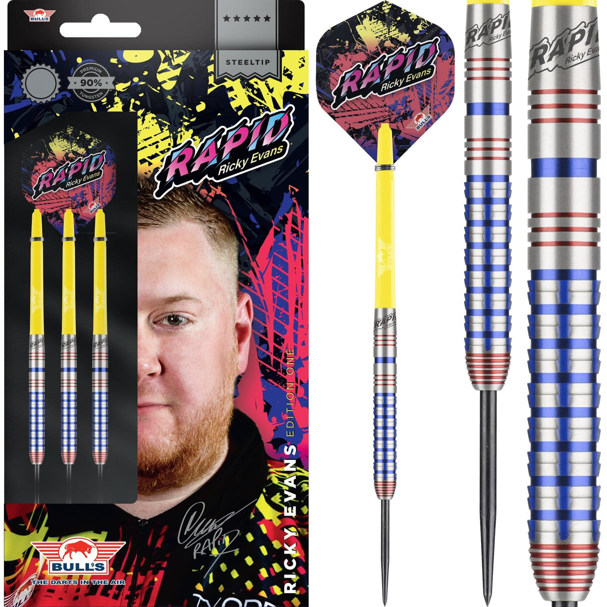 Bulls Ricky Evans Darts - Steel Tip - 90% - Rapid - Red & Blue