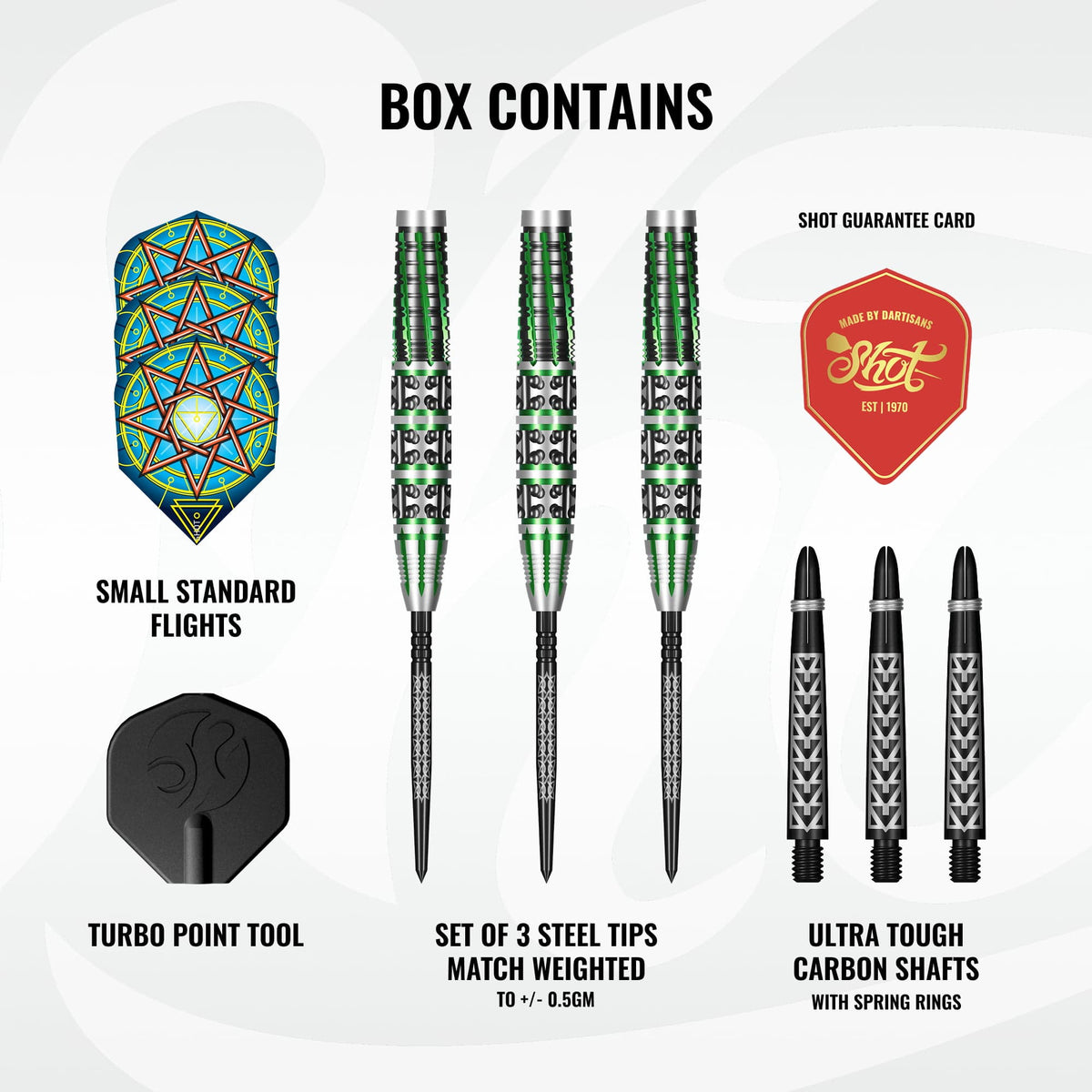 Shot Celt Turbo Darts - Steel Tip - 90% Tungsten - Druid