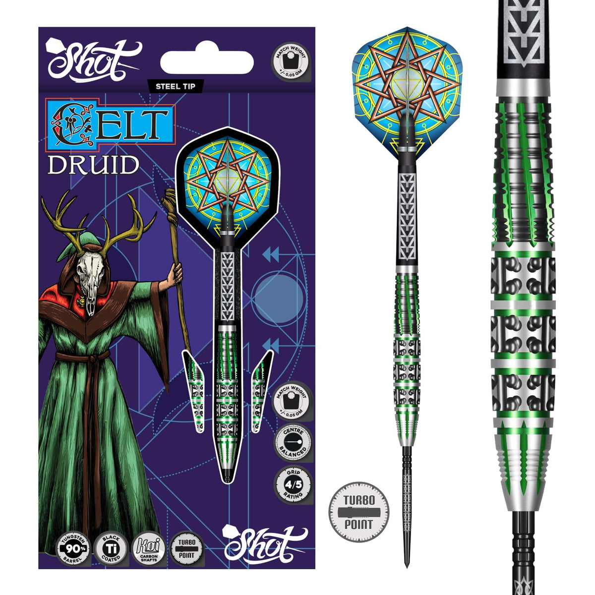 Shot Celt Turbo Darts - Steel Tip - 90% Tungsten - Druid