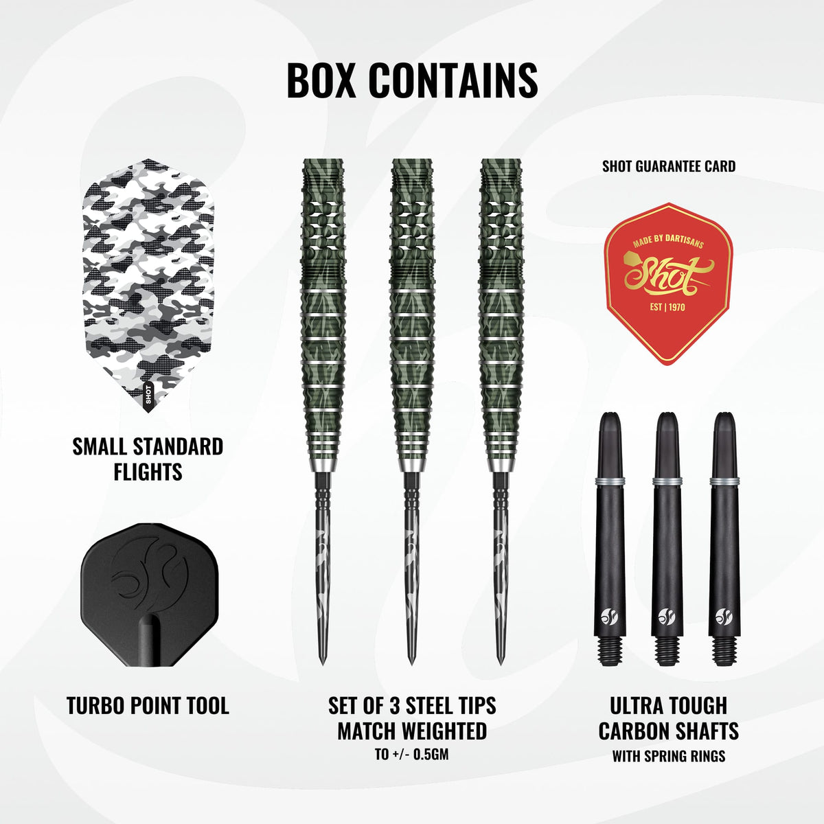 Shot Camo Turbo Darts - Steel Tip - 90% Tungsten - Ghillie