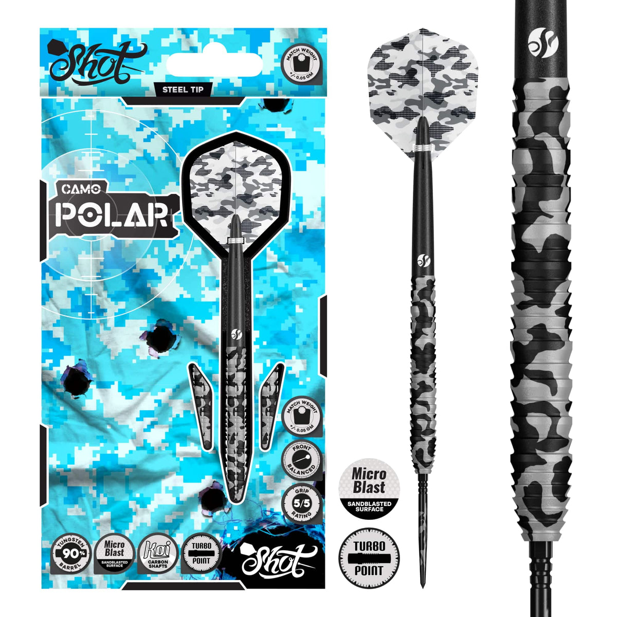 Shot Camo Turbo Darts - Steel Tip - 90% Tungsten - Polar