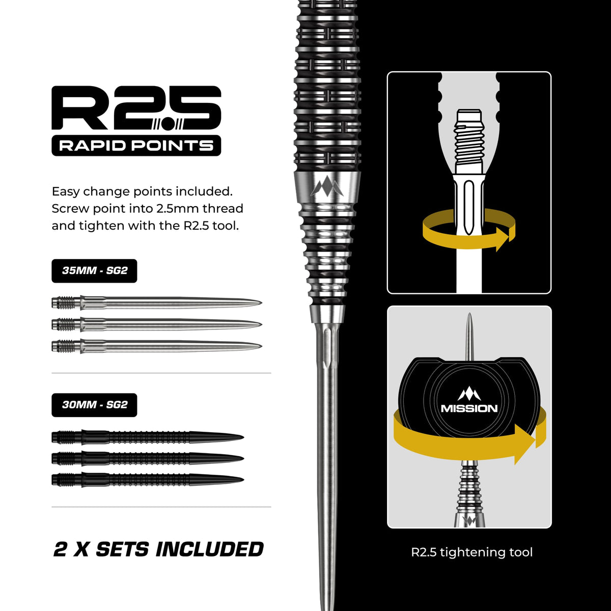 Mission Cameron Carolissen R2.5 Darts - Steel Tip - 95% Tungsten