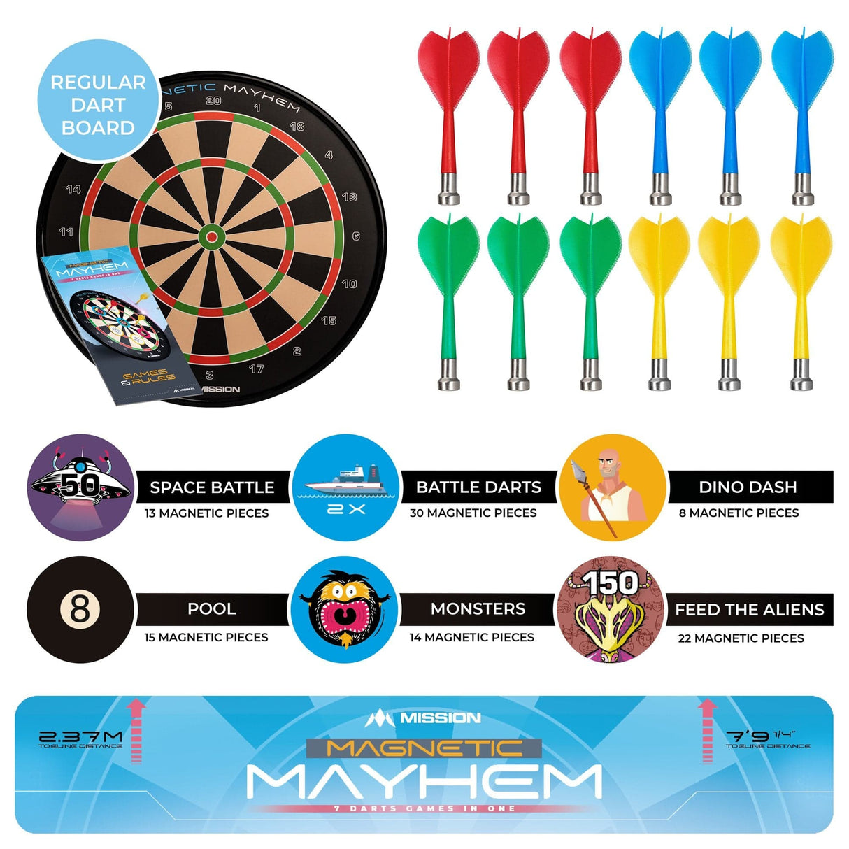 *Mission Magnetic Mayhem - Fun Darts Game - 7 Games in One - with 12 Magnetic Darts