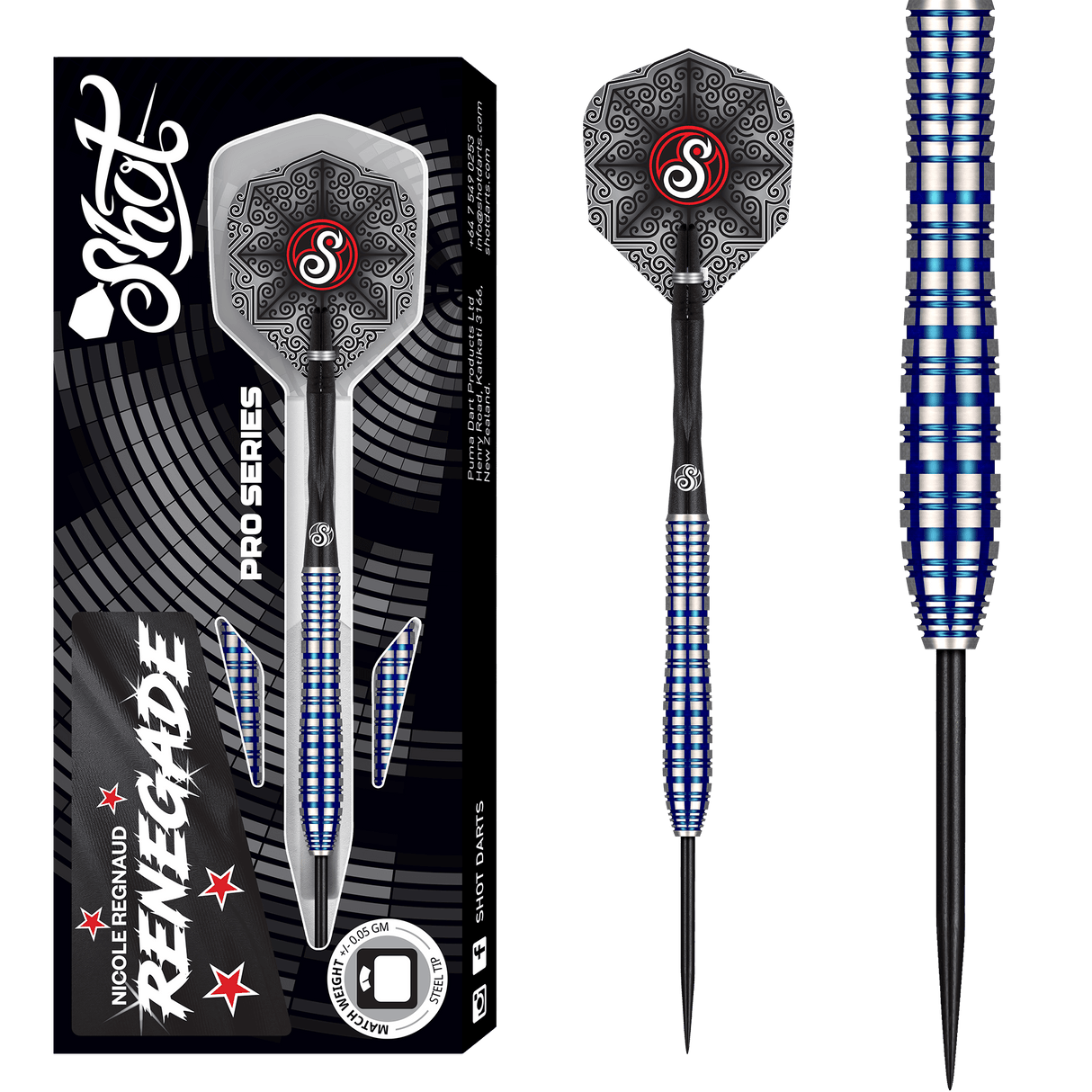 Shot Pro Series Darts - Steel Tip - 90% Tungsten - Nicole Regnaud - 23g
