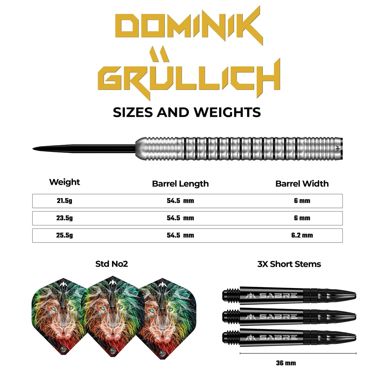 Mission Dominik Grüllich Darts - Steel Tip - 95% Tungsten - Silver-Black Rings
