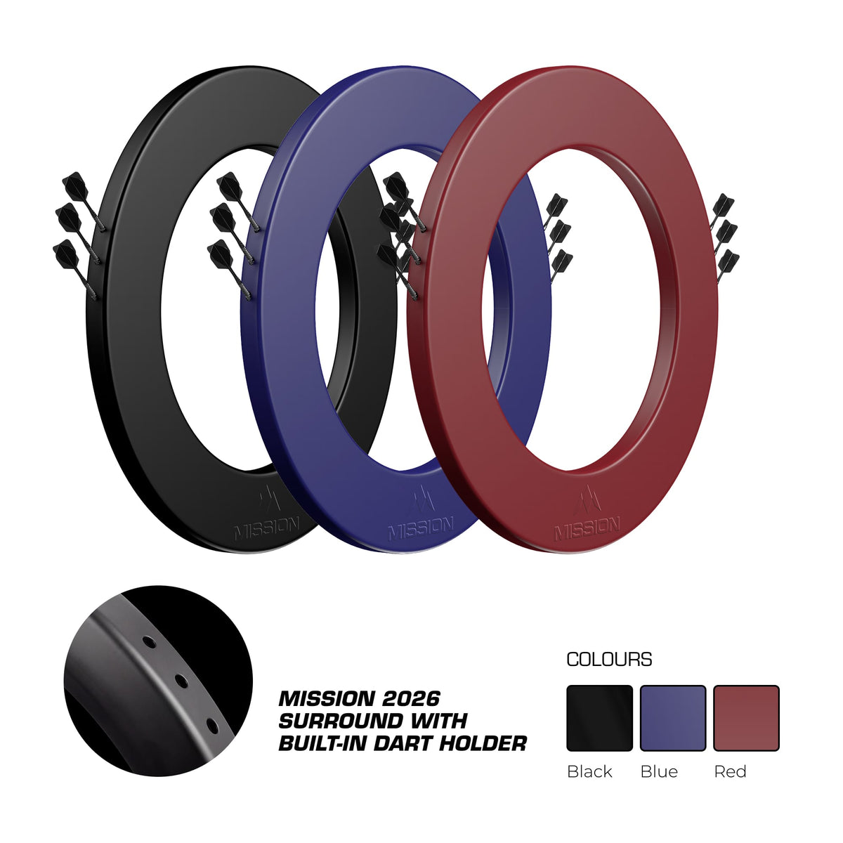 Mission Dartboard Surround - Logo - Built in Dart Holder