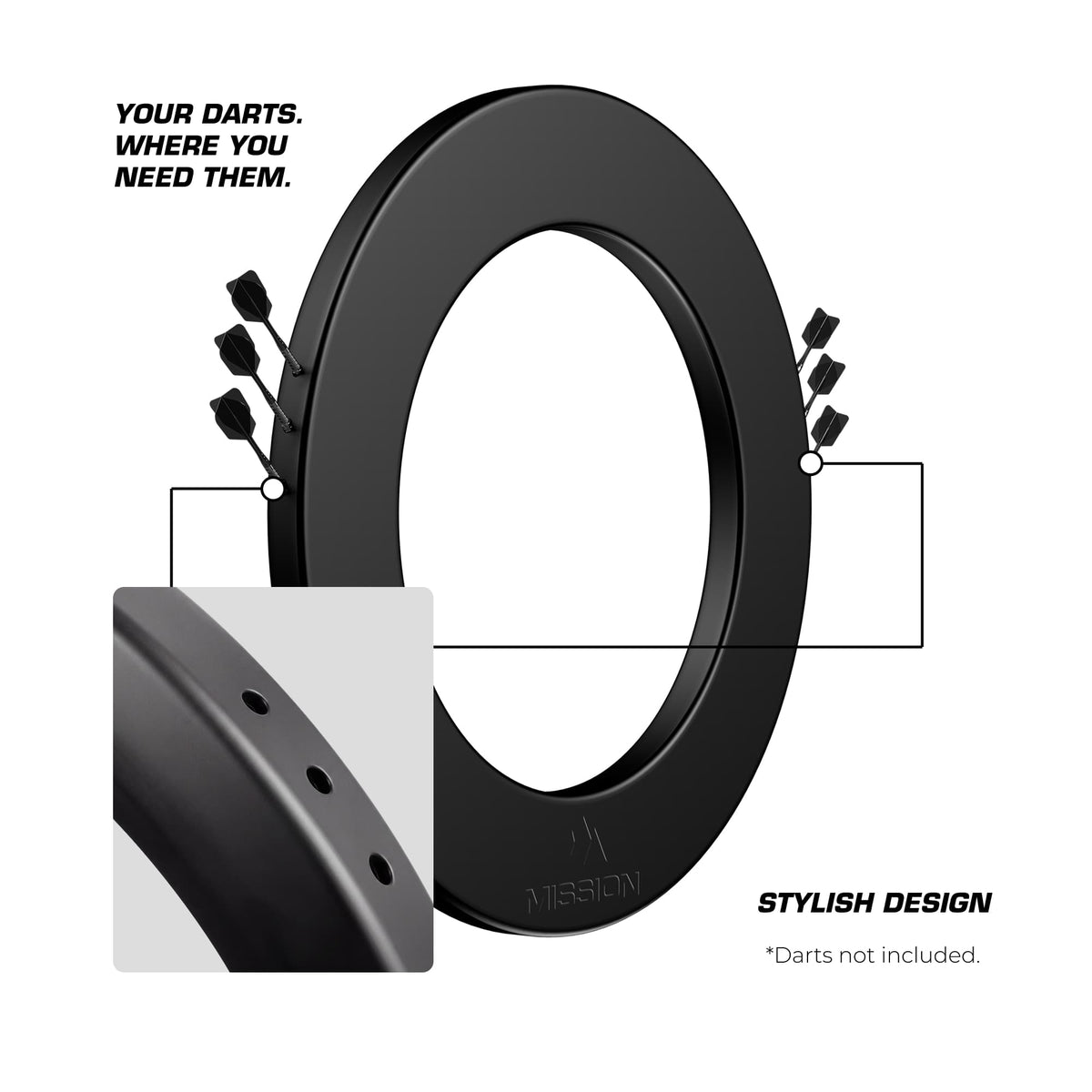 Mission Dartboard Surround - Logo - Built in Dart Holder