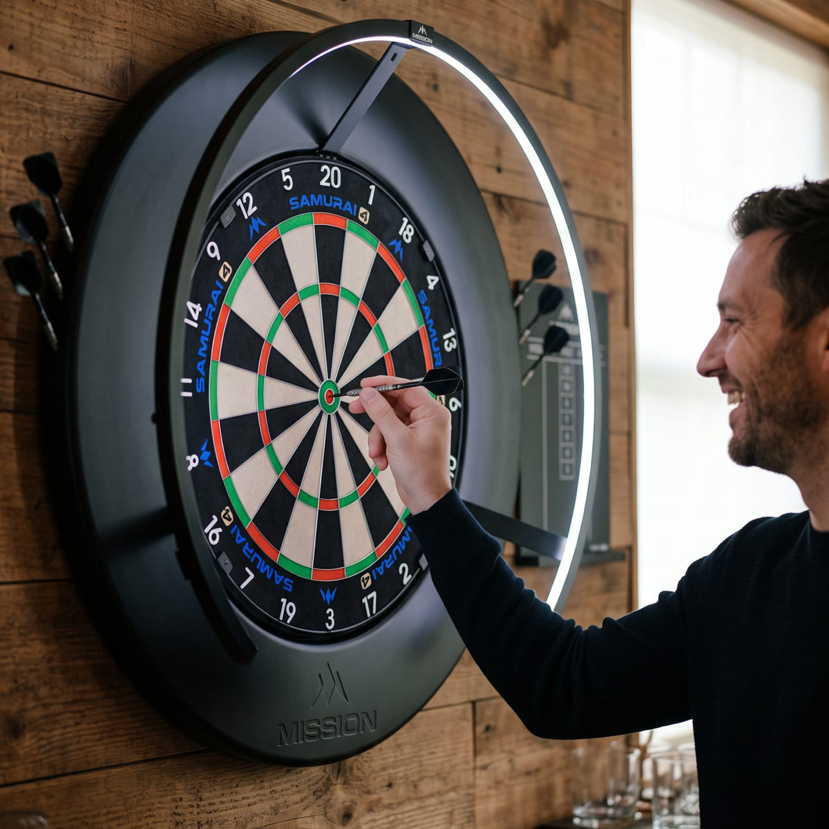 Mission Dartboard Surround - Logo - Built in Dart Holder