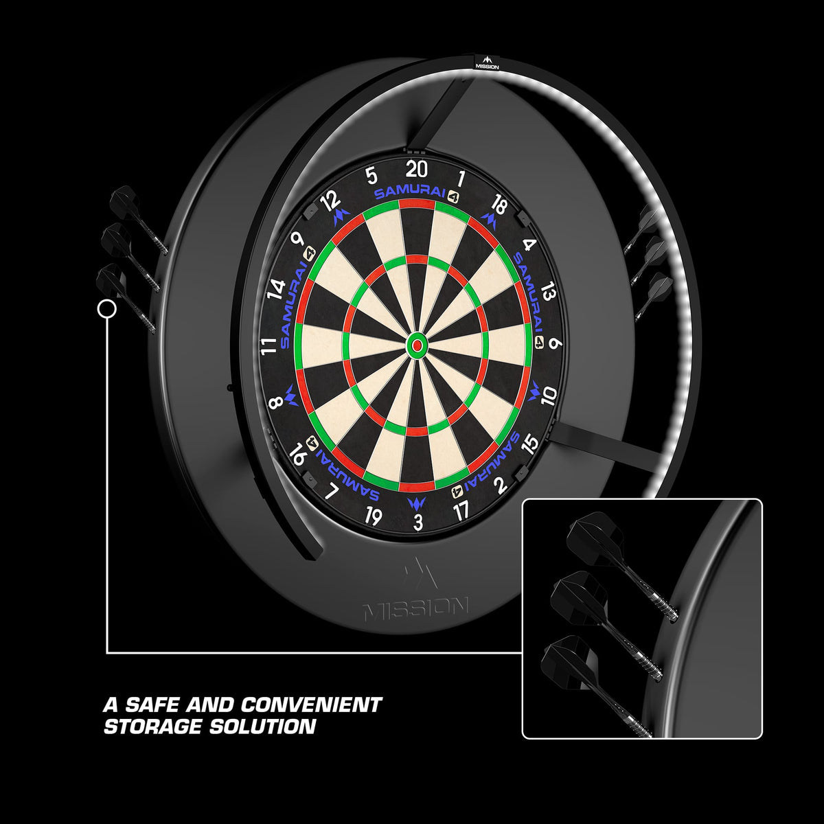 Mission Dartboard Surround - Logo - Built in Dart Holder