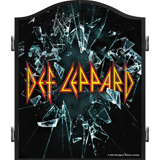 Def Leppard Dartboard Cabinet - Official Licensed - C1 - Premium Black - Shattered Glass