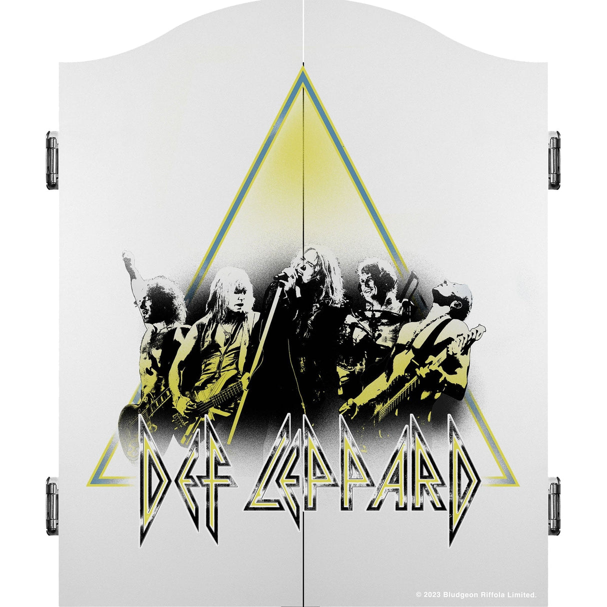 Def Leppard Dartboard Cabinet - Official Licensed - C5 - Premium White - Green Triangle